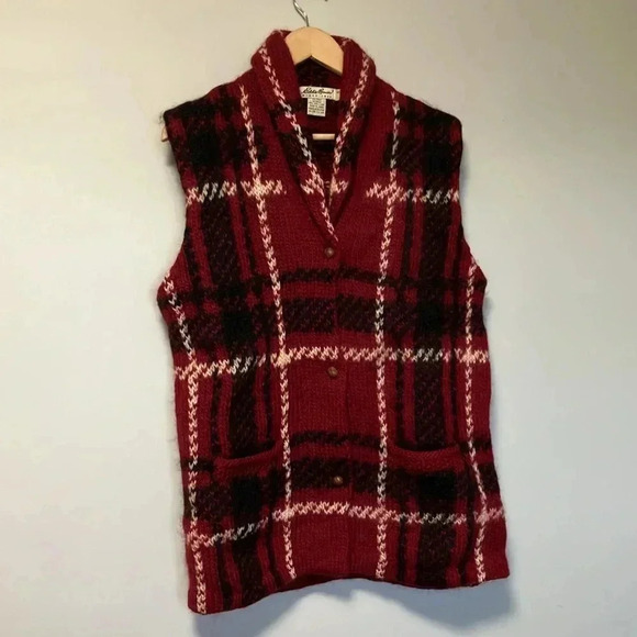 Eddie Bauer vintage plaid  100% wool sweater vest - Picture 2 of 6